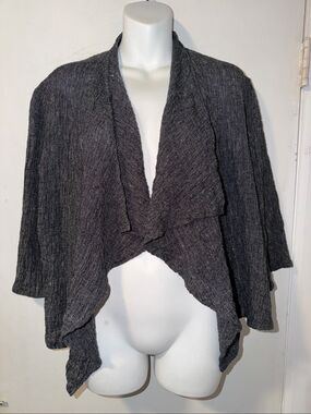 BEAU JOURS Black Marled Linen Blend Waterfall Cardigan-S